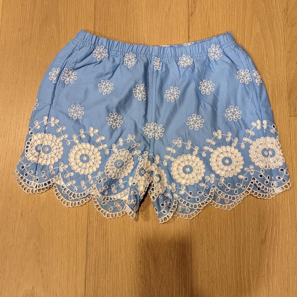 Blue Embroidered Girls Shorts